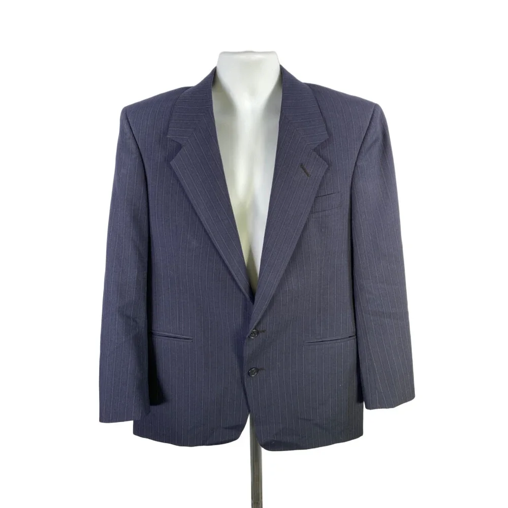 Adolfo Men's Blue Striped 2 Button Long Sleeve Blazer Jacket - 42
